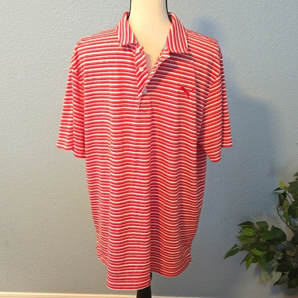 PUMA Men's red white striped golf polo size XL